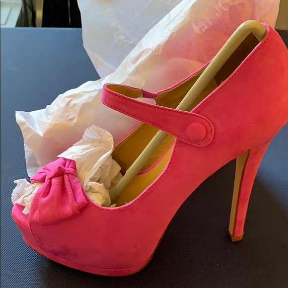 Hot pink bow tie toe ankle strap high heel - Picture 8 of 11